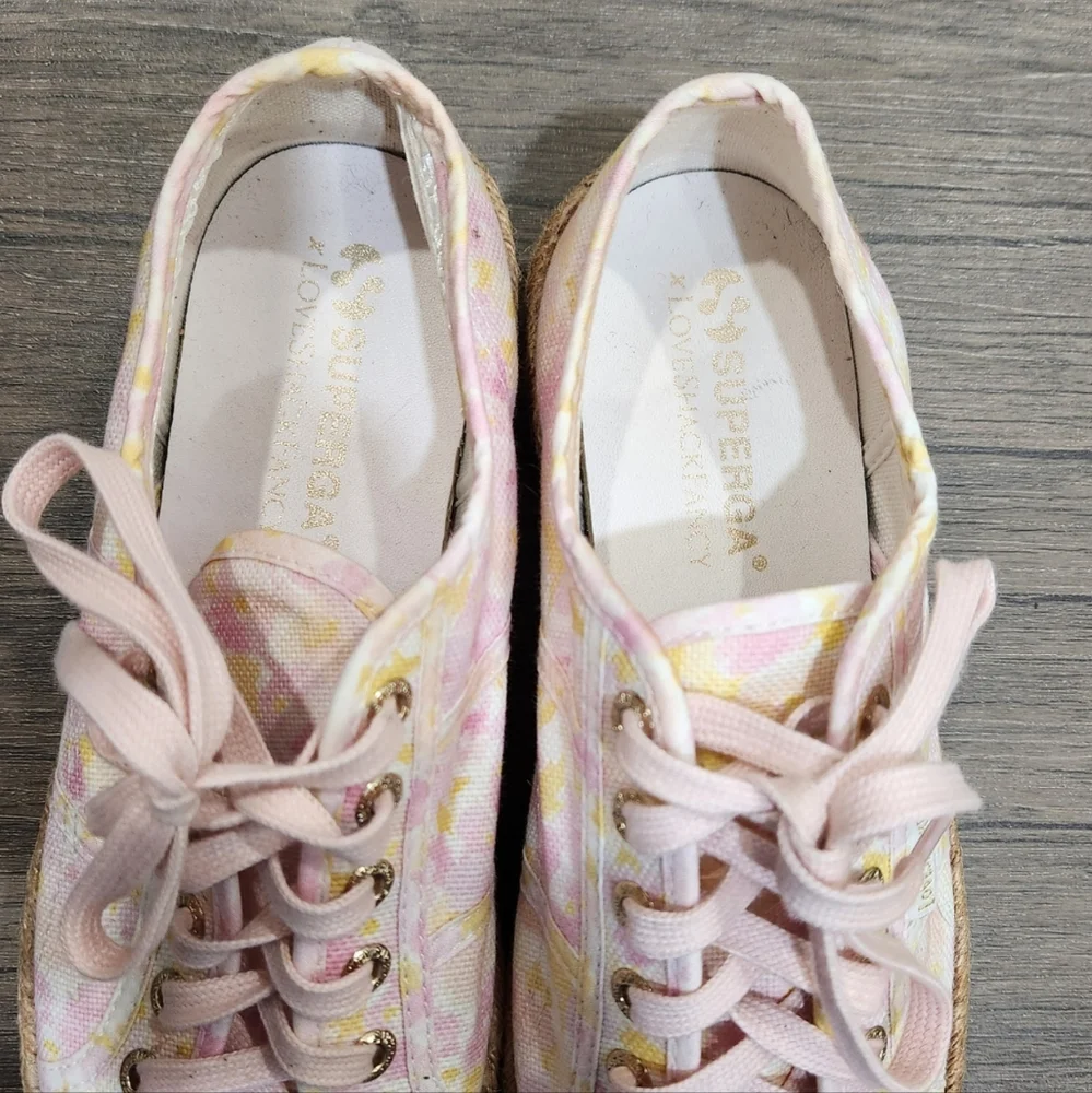 Superga LoveShackFancy Platform Canvas Espadrille Peach Sneaker Shoes 8.5